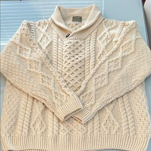 Carraigdonn Men's cream cableknit shawl collar merino wool Sweater St Patrick’s
